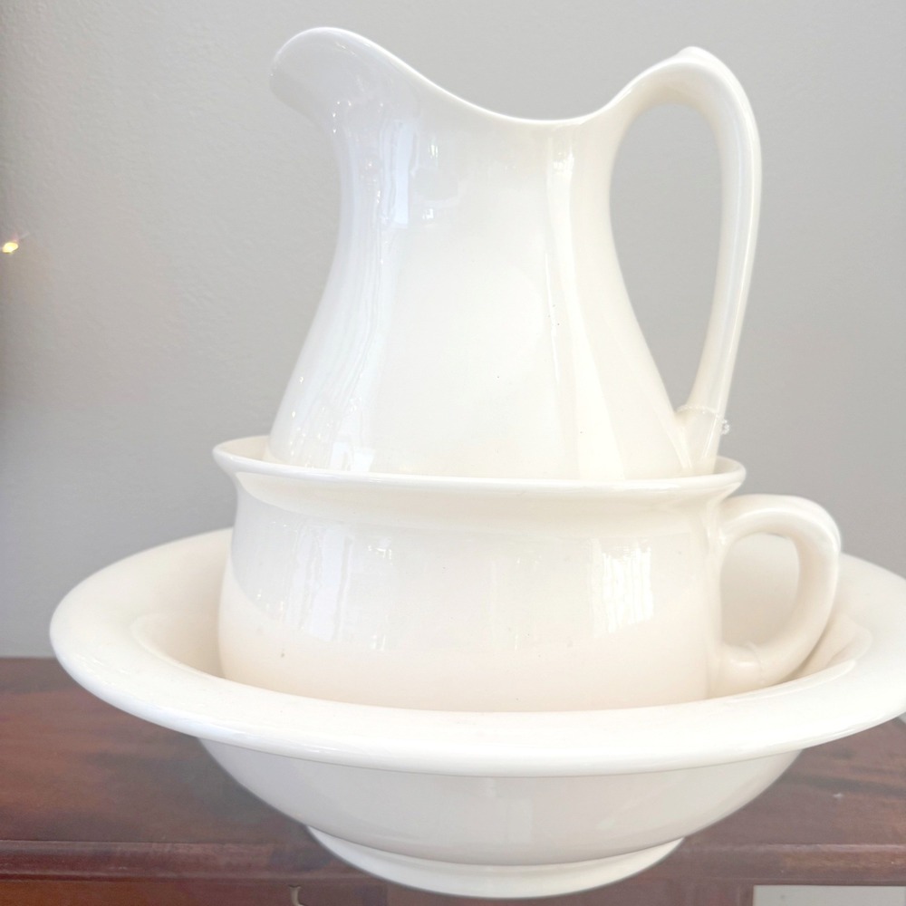 Vintage 1980 Calico Ghost Town 3 Piece Pitcher & Wash Basin Set Ceramic Callif